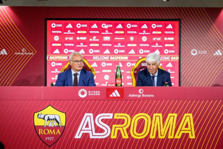 La presentazione del neo-allenatore della Roma Gian Piero Gasperini con Claudio Ranieri